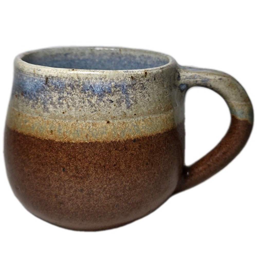 HANDTHROWN Pottery Mug Cup Signed Studio Art Striped Earthen Stoneware